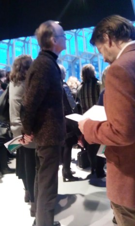 Legendary composer and pianist Christian Wolff (special guest this year), listening to his own music performed in a corner of Harpa.